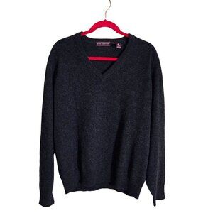 John Ashford Vintage Charcoal Gray 100% Lambswool V Neck Classic Sweater Size XL
